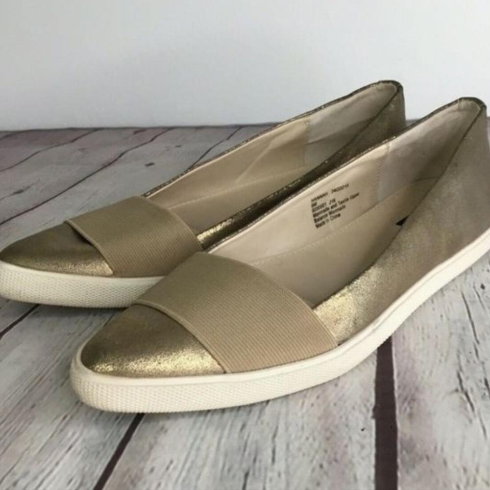 Gold Metallic Slip On Ballet Flats 6.5 Jones New York Hannah